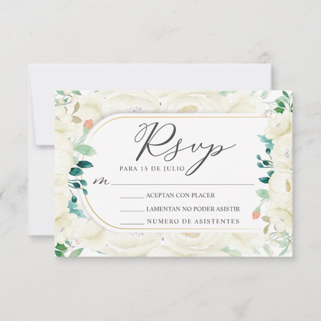 Invitación Jardín Floral Blanco Nuestra Boda Wedding RSVP (Anverso)