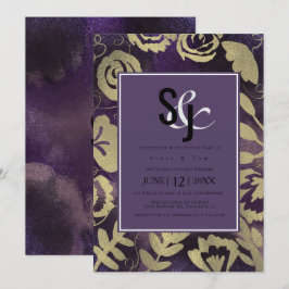 Invitación Jardín Floral Botánico Rosa Dorado Púrpura Boda