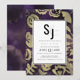 Invitación Jardín Floral Botánico Rosa Dorado Púrpura Boda