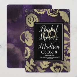 Invitación Jardín Floral Botánico Rosa Dorado Púrpura Boda