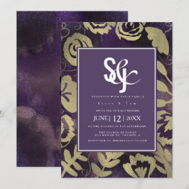 Invitación Jardín Floral Botánico Rosa Dorado Púrpura Boda