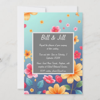 Invitación Jardín Floral Brillante Con Boda De Fondo Azul