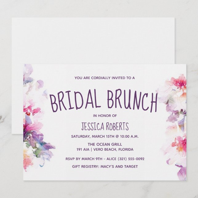 Invitación Jardín Floral Brunch Bridal Bridal Ducha Bridal Fi (Anverso / Reverso)
