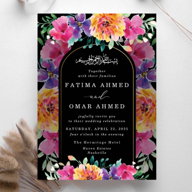 Invitación Jardín floral colorido Boda musulmán islámico (Subido por el creador)