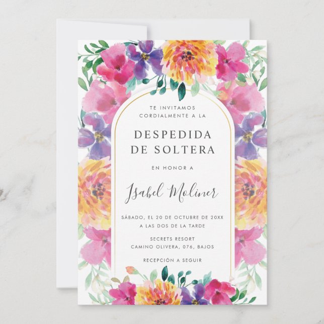 Invitación Jardín floral colorido Ducha española de novias (Anverso)