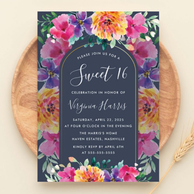 Invitación Jardín Floral Colorido Dulce Dieciséis Cumpleaños (Subido por el creador)