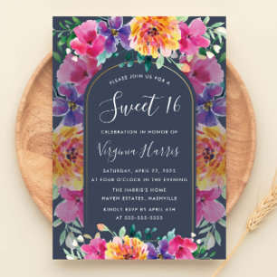 Invitación Jardín Floral Colorido Dulce Dieciséis Cumpleaños
