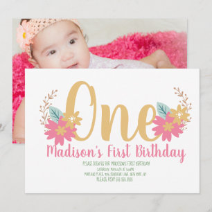 Invitación Jardín Floral Cumpleaños Primera Fiesta Rosa