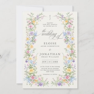 Invitación Jardín Floral de Bodas Ornamentado con Flores Silv