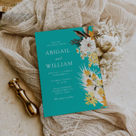 Invitación Jardín Floral de Botanical Sunshine en Azul Teal p