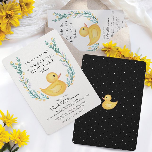 Invitación Jardín floral de goma amarilla de Dub-A-Dub (Rub-A-Dub-Dub Yellow Rubber Ducky Floral Garden Invitation)