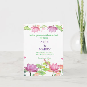 Invitación Jardín floral de loto rosa acuarela BODA