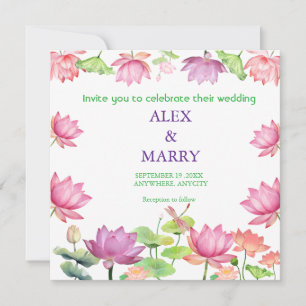 Invitación Jardín Floral de Loto Rosa en Acuarela MATRIMONIO