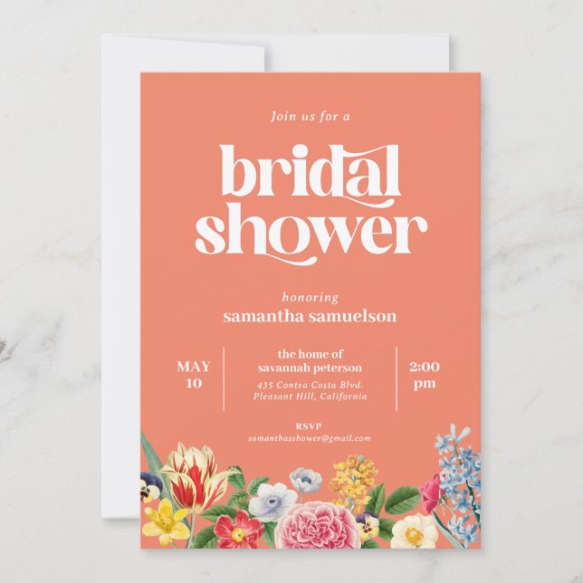 Invitación Jardín floral de primavera Fiesta ducha de novia (Anverso)