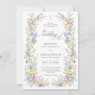 Invitación Jardín Floral de Primavera Ornado con Flores Silve