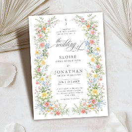 Invitación Jardín Floral de Primavera Ornado con Flores Silve