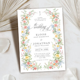 Invitación Jardín Floral de Primavera Ornado con Flores Silve