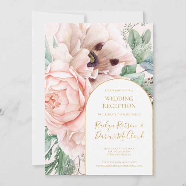 Invitación Jardín Floral Elegante | Recepción de Boda Pastel (Anverso)
