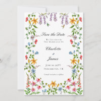 Jardín floral inglés en acuarela Save the Date 