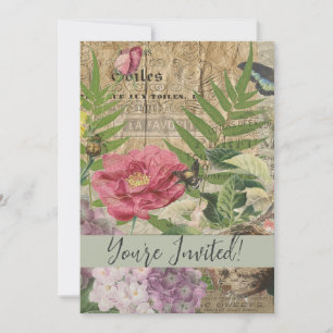 Invitación Jardín Floral Nido de Pájaro Flor Mariposa Arte