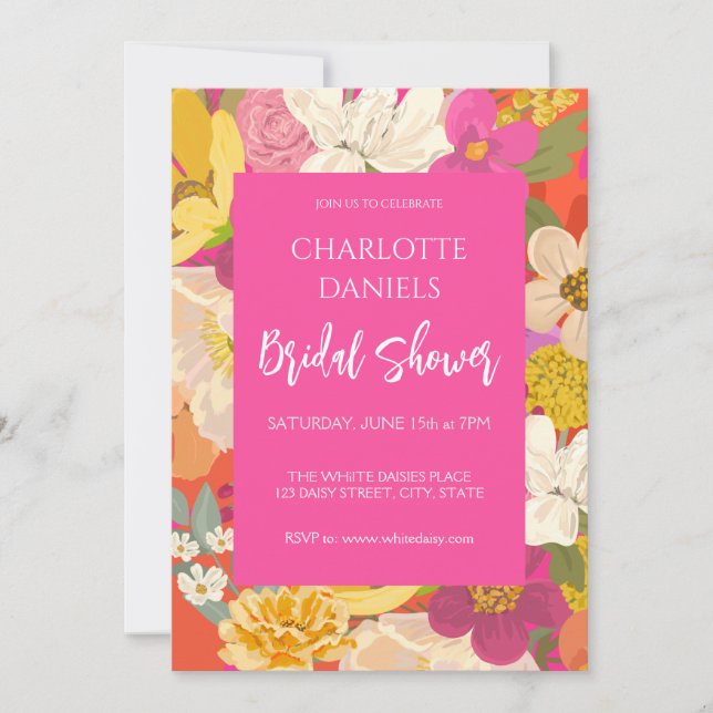 Invitación Jardín Floral Pink Bridal Shower (Anverso)