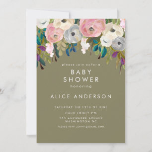Invitación Jardín floral pintado en Baby Shower Invite