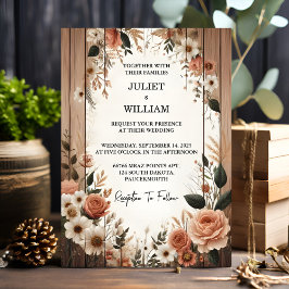 Invitación Jardín Floral Primavera Wood Boho Boda Rústico