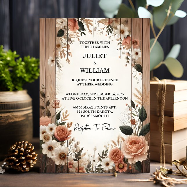 Invitación Jardín Floral Primavera Wood Boho Boda Rústico (Subido por el creador)