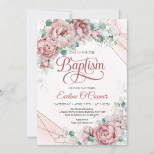 Invitación Jardín floral primaveral rosa rosas dorados Bautis