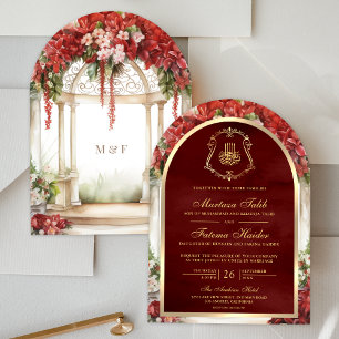 Invitación Jardín floral rojo del arco de boda musulmán del p