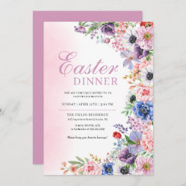 Invitación Jardín floral rosa cena de Pascua de primavera
