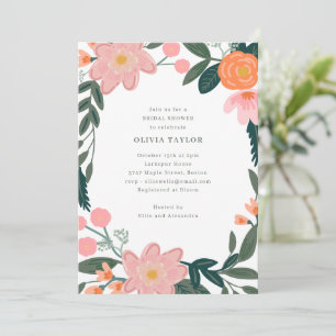 Invitación Jardín floral rosa y verde para la ducha nupcial d