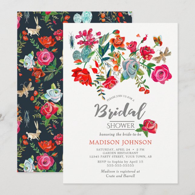 Invitación Jardín Floral Secreto | Ducha de novia | Invitacio (Anverso / Reverso)