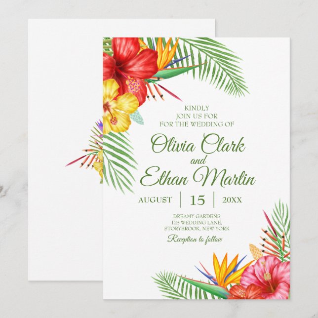 Invitación Jardín floral tropical (Anverso / Reverso)