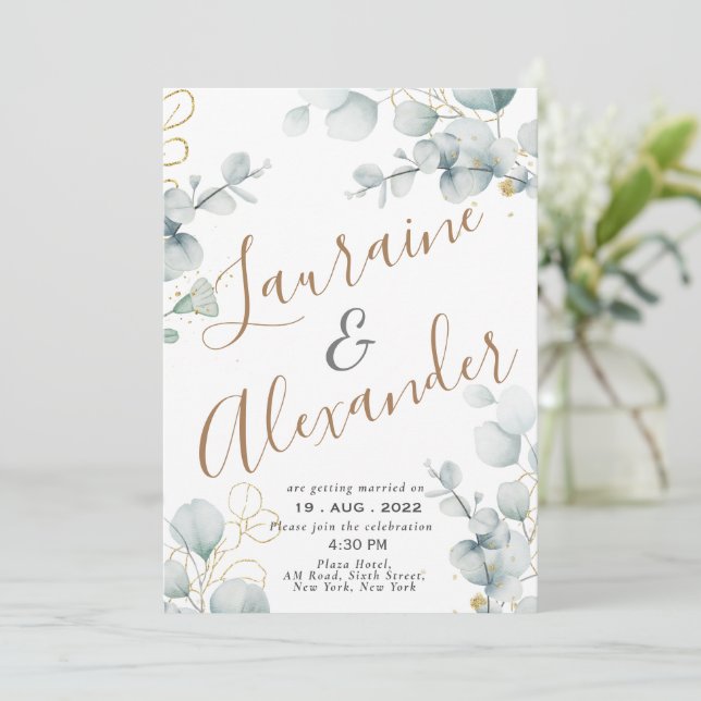 Invitación Jardín floral verde de eucalipto (Anverso de pie)