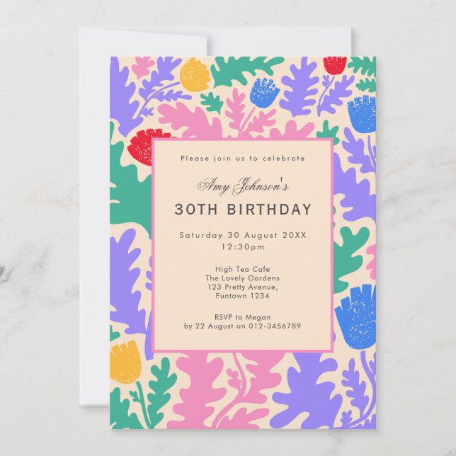 Invitación Jardín floral vibrante 30 cumpleaños (Anverso)