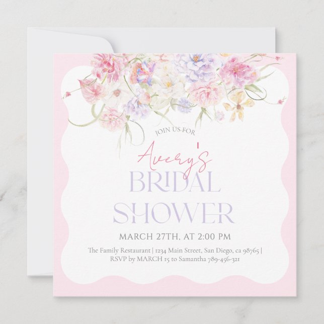 Invitación Jardín Floral Wavy Flor silvestre moderna ducha de (Anverso)