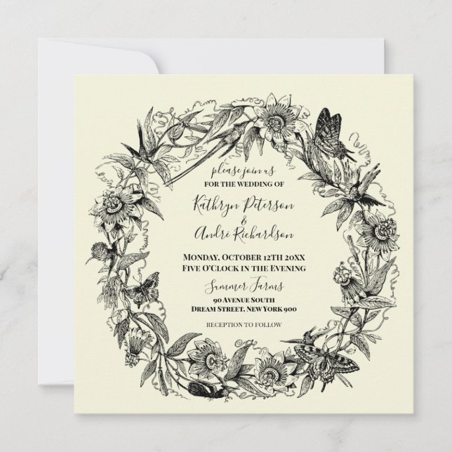 Invitación Jardín floral y Boda mariposa (Anverso)