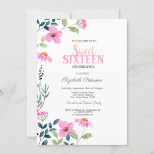 Invitación Jardín Flores Rosadas Dulces 16