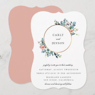 Invitación Jardín Florido Aro de Boda Dorado