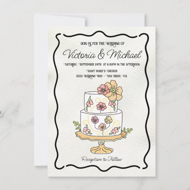 Invitación Jardín florido de flores silvestres Boda Pastel de (Anverso)