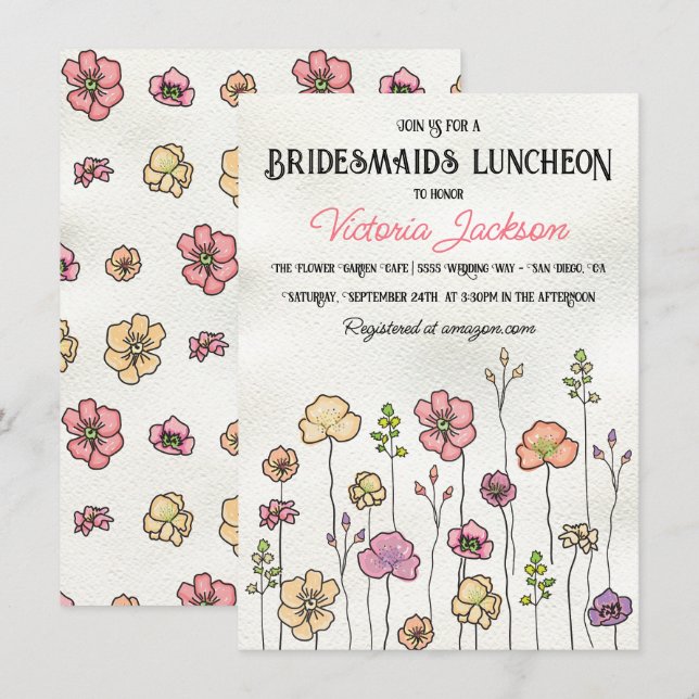 Invitación Jardín florido de flores silvestres Bridal Shower  (Anverso / Reverso)