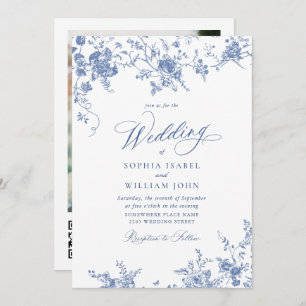 Invitación Jardín francés azul victoriano Código QR Boda de f