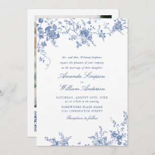 Invitación Jardín francés azul victoriano Código QR Boda de f