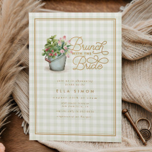 Invitación Jardín Gingham Sage Gold Bridal Shower Brunch