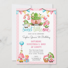 Invitación Jardín Gnome de Fresas Pequeño Un Primer Cumpleaño