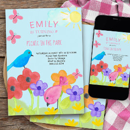 Invitación Jardín infantil colorido de la fiesta de cumpleaño