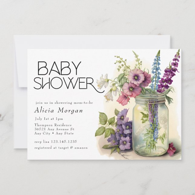 Invitación Jardín inglés | Baby Shower de las flores de algod (Anverso)