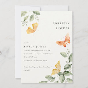 Invitación Jardín Lindo Foliaje Mariposas Sobriedad Ducha
