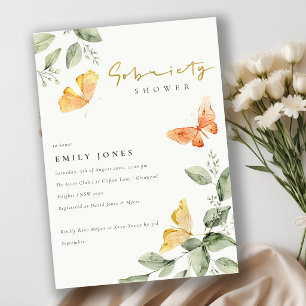 Invitación Jardín Lindo Foliaje Mariposas Sobriedad Ducha